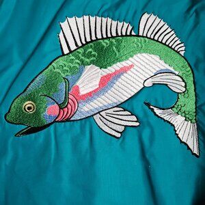 VTG WearGuard Teal Jacket Large Fish Embroidery Bass Fishing Workwear Lined XXL